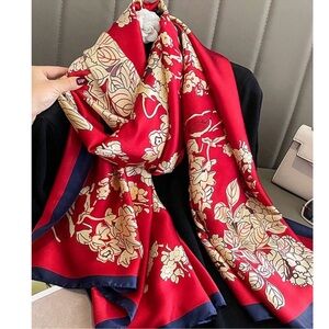 Luxe Red Floral Print Scarf